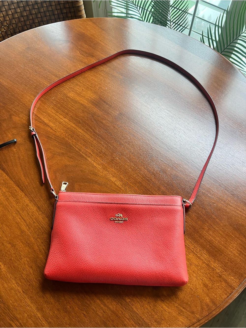 Coach Red Pebbled Leather Crossbody Pouch with Gold Logo